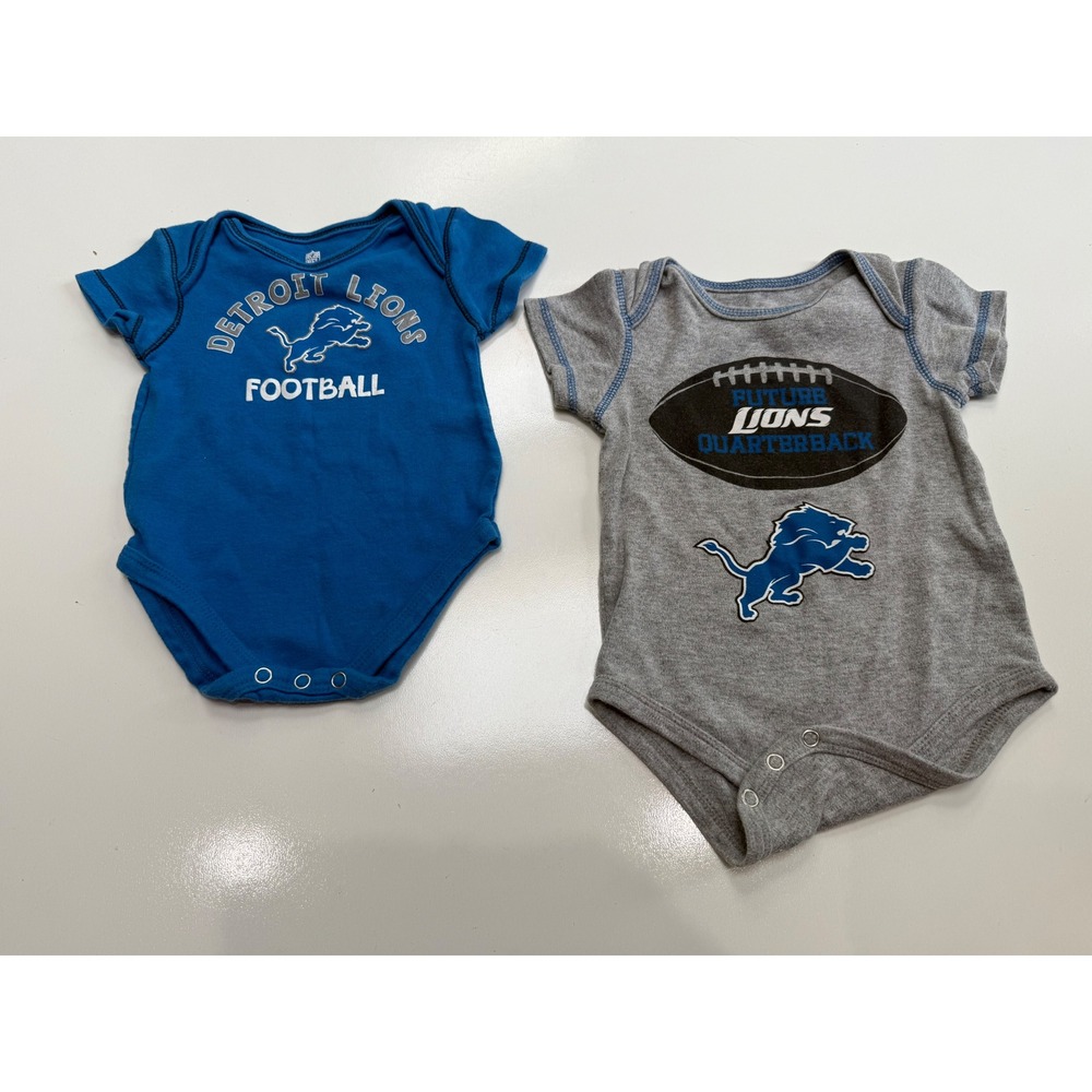 NFL Team Apparel Detroit Lions Baby Bodysuit Set Blue Gray 3-6M 12M Football